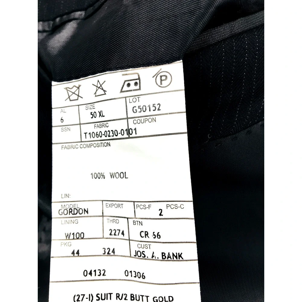 50XL Jos A Bank Signature Gold Mens Recent 2 Bttn 100% Wool Suit Black Pants 48